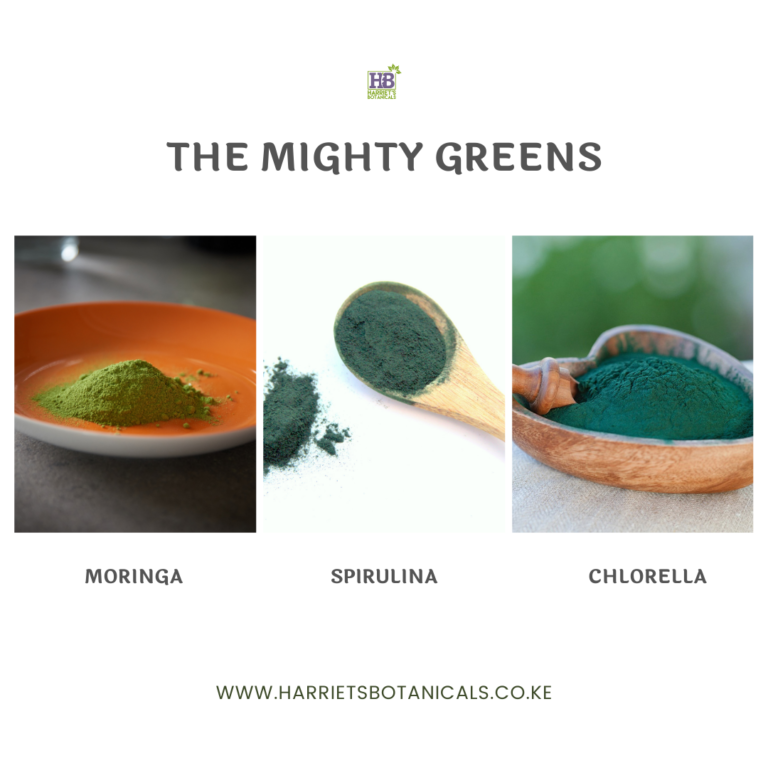 The Mighty Greens; Moringa, Spirulina and Chlorella.
